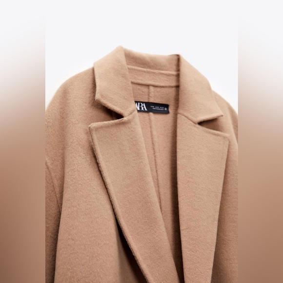 Zara coat wool blend oversized long camel belted rope trench coat - Picture 3 of 10